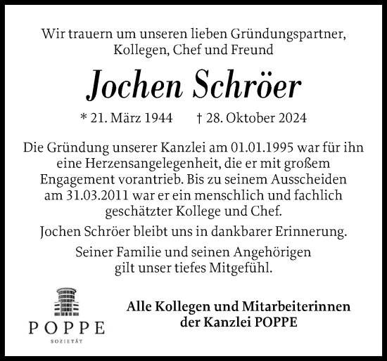 Traueranzeige von Jochen Schröer von Region Pinneberg und tip Pinneberg