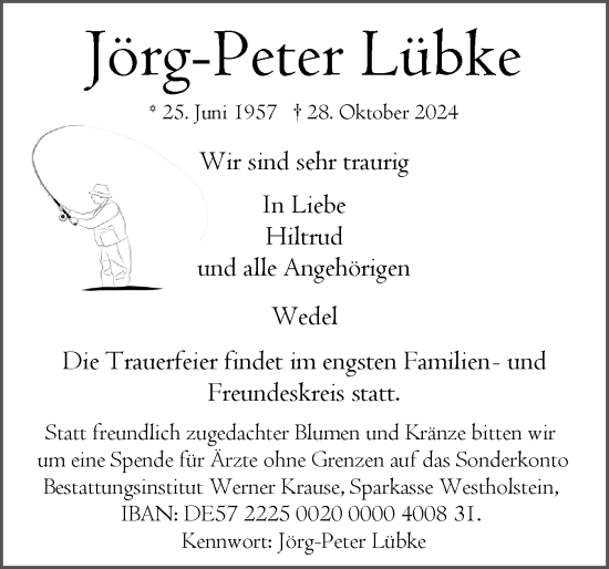 Traueranzeige von Jörg-Peter Lübke von Region Pinneberg und tip Pinneberg