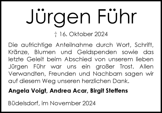 Traueranzeige von Jürgen Führ von Schleswig-Holsteinische Landeszeitung