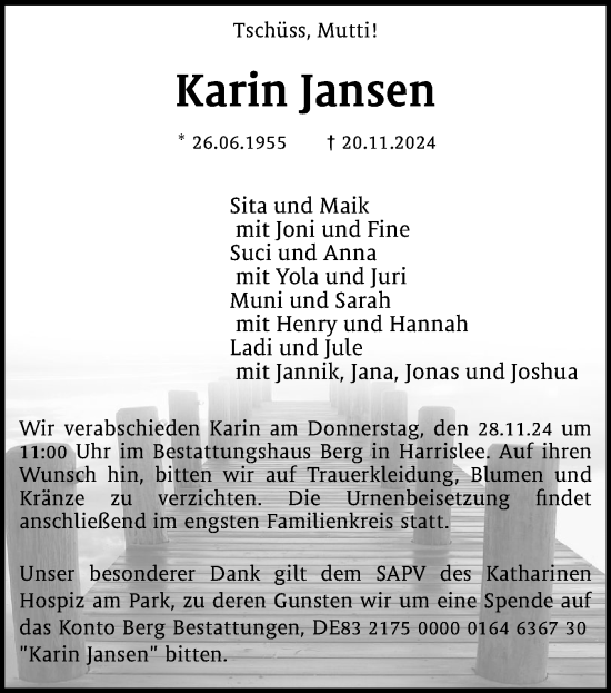 Traueranzeige von Karin Jansen von Flensburger Tageblatt