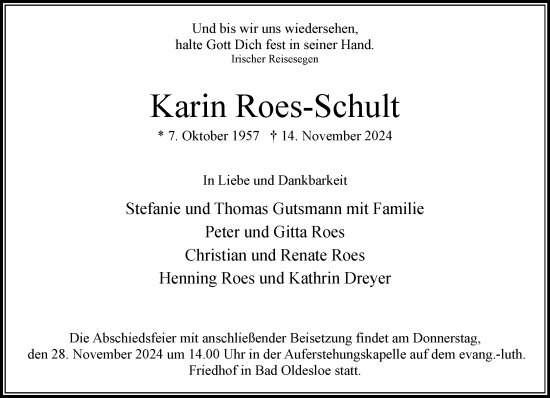 Traueranzeige von Karin Roes-Schult von Stormaner Tageblatt