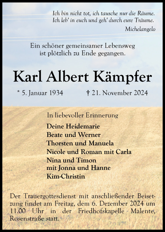 Traueranzeige von Karl Albert Kämpfer von Ostholsteiner Anzeiger