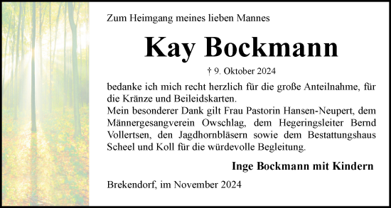 Traueranzeige von Kay Bockmann von Schleswig-Holsteinische Landeszeitung