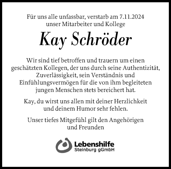 Traueranzeige von Kay Schröder von Norddeutsche Rundschau, Wilstersche Zeitung, Glückstädter Fortuna