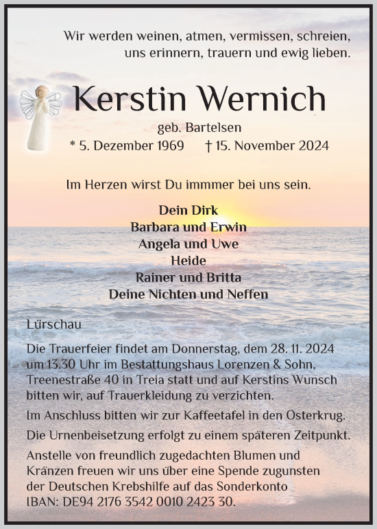 Traueranzeige von Kerstin Wernich von Schleswiger Nachrichten, Schlei-Bote