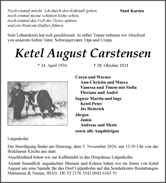 Traueranzeige von Ketel August Carstensen von Region Flensburg