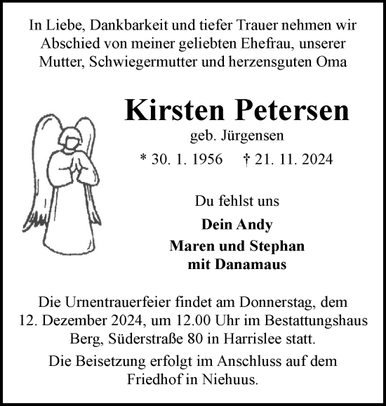 Traueranzeige von Kirsten Petersen von Flensburger Tageblatt