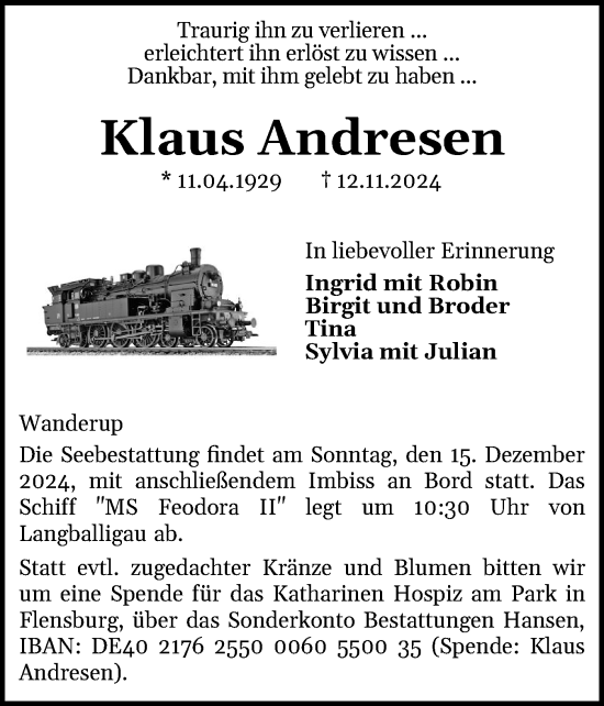 Traueranzeige von Klaus Andresen von Flensburger Tageblatt