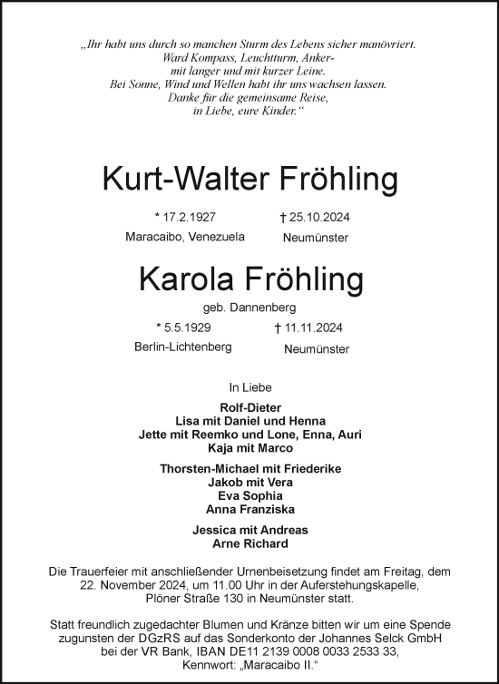 Traueranzeige von Kurt-Walter Fröhling von Holsteinischer Courier