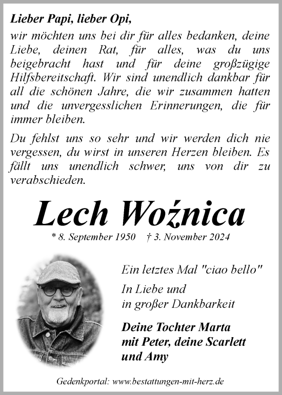 Traueranzeige von Lech Woznica von Flensburger Tageblatt