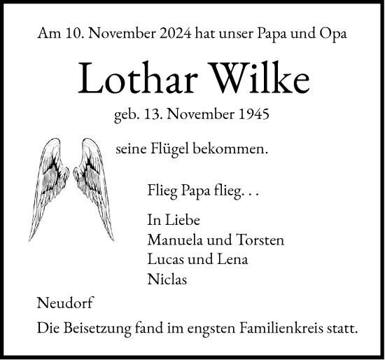 Traueranzeige von Lothar Wilke von Eckernförder Zeitung, Hallo Eckernförde