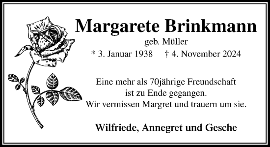 Traueranzeige von Margarete Brinkmann von Stormaner Tageblatt