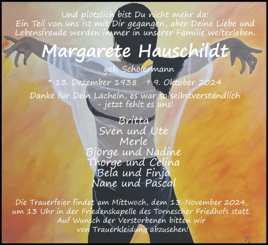 Traueranzeige von Margarete Hauschildt von Uetersener Nachrichten, Der tip am Wochenende