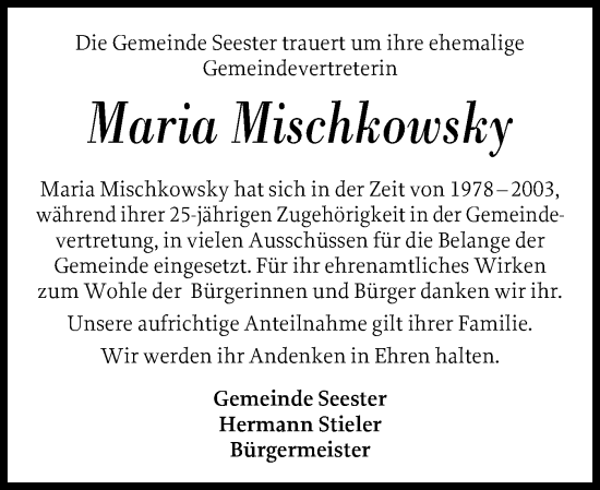 Traueranzeige von Maria Mischkowsky von Elmshorner Nachrichten, Barmstedter Zeitung