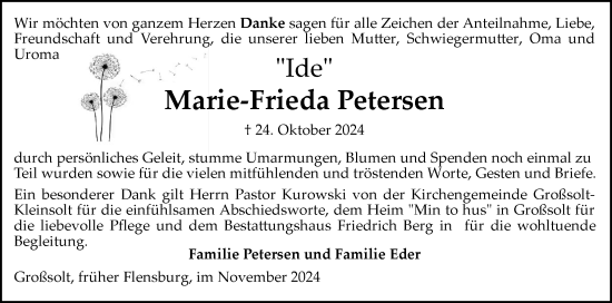 Traueranzeige von Marie-Frieda Petersen von Flensburger Tageblatt