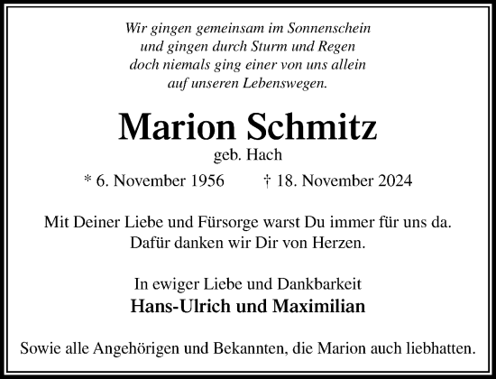 Traueranzeige von Marion Schmitz von Stormaner Tageblatt