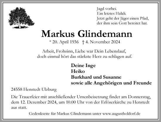 Traueranzeige von Markus Glindemann von Norddeutsche Rundschau, Wilstersche Zeitung, Glückstädter Fortuna