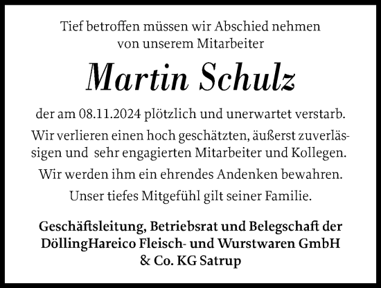 Traueranzeige von Martin Schulz von Flensburger Tageblatt, Schleswiger Nachrichten, Schlei-Bote