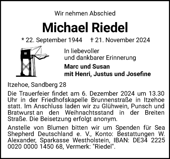 Traueranzeige von Michael Riedel von Norddeutsche Rundschau, Wilstersche Zeitung, Glückstädter Fortuna