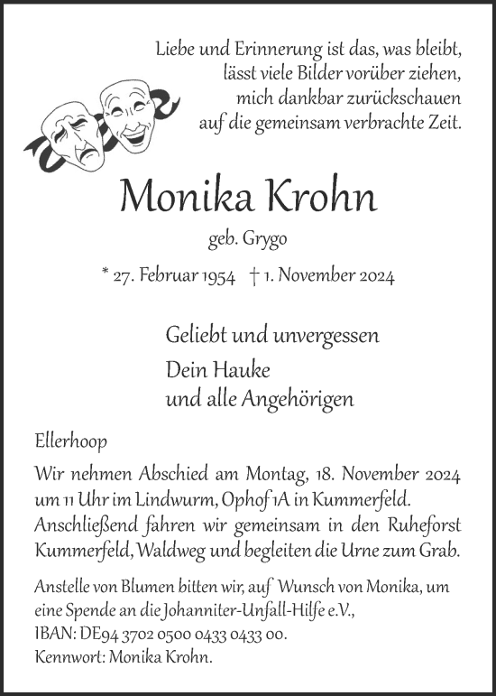 Traueranzeige von Monika Krohn von Elmshorner Nachrichten, Barmstedter Zeitung