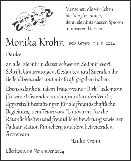 Traueranzeige von Monika Krohn von Elmshorner Nachrichten, Barmstedter Zeitung