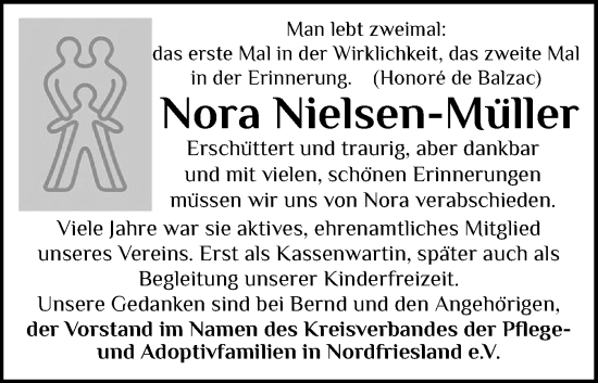 Traueranzeige von Nora Nielsen-Müller von Region Westküste