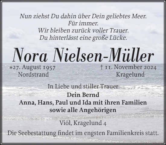 Traueranzeige von Nora Nielsen-Müller von Husumer Nachrichten, Nordfriesland Tageblatt