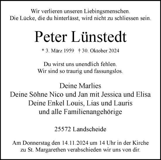 Traueranzeige von Peter Lünstedt von Norddeutsche Rundschau, Wilstersche Zeitung, Glückstädter Fortuna