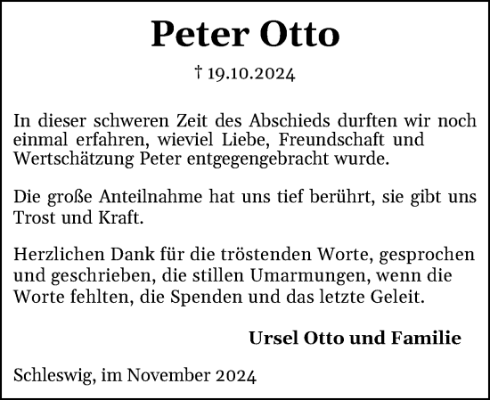 Traueranzeige von Peter Otto von Schleswiger Nachrichten, Schlei-Bote