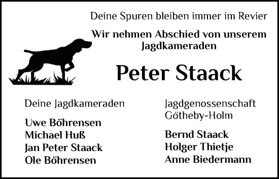 Traueranzeige von Peter Staack von Eckernförder Zeitung, Hallo Eckernförde