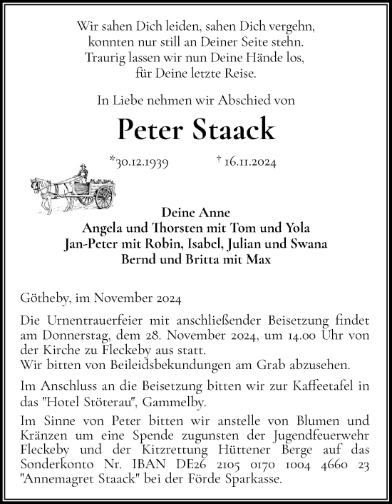 Traueranzeige von Peter Staack von Eckernförder Zeitung