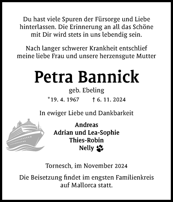 Traueranzeige von Petra Bannick von Uetersener Nachrichten, Der tip am Wochenende