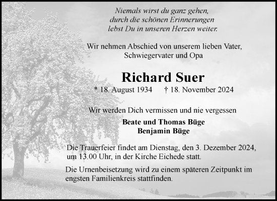 Traueranzeige von Richard Suer von Stormaner Tageblatt