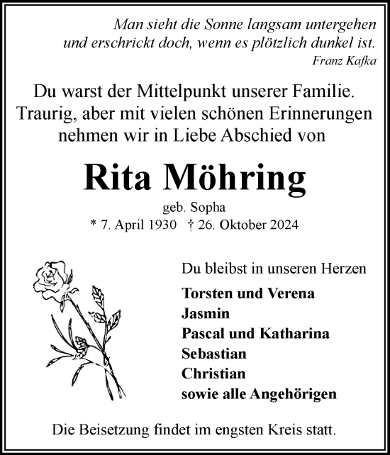 Traueranzeige von Rita Möhring von Flensburger Tageblatt