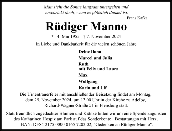 Traueranzeige von Rüdiger Manno von Region Flensburg