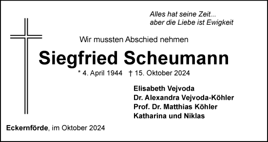 Traueranzeige von Siegfried Scheumann von Eckernförder Zeitung, Hallo Eckernförde