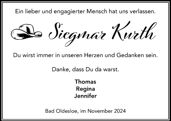 Traueranzeige von Siegmar Kurth von Stormaner Tageblatt