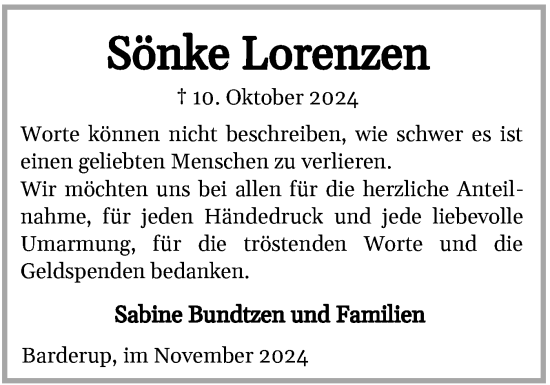 Traueranzeige von Sönke Lorenzen von Region Flensburg