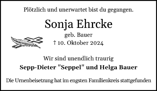 Traueranzeige von Sonja Ehrcke von Region Pinneberg und tip Pinneberg