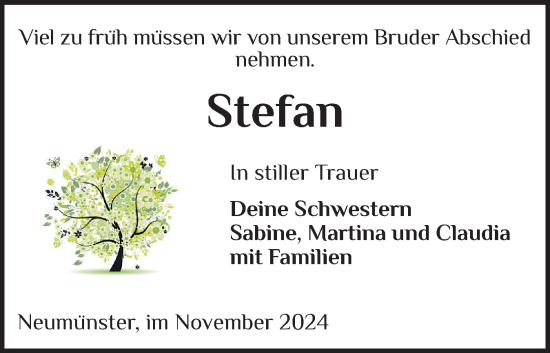 Traueranzeige von Stefan  von Holsteinischer Courier