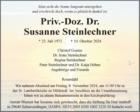 Traueranzeige von Susanne Steinlechner von Region Flensburg