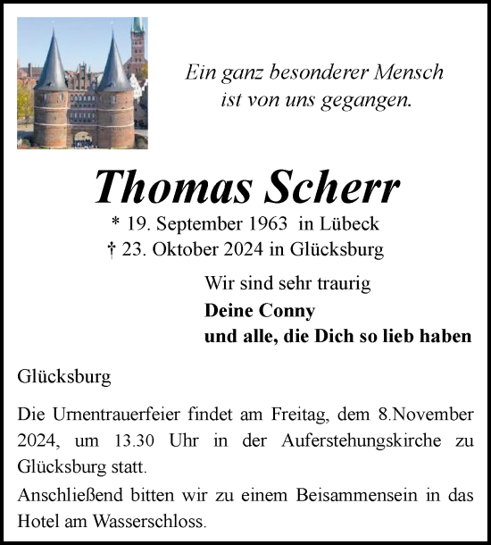 Traueranzeige von Thomas Scherr von Flensburger Tageblatt