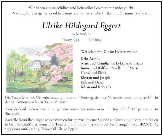 Traueranzeige von Ulrike Hildegard Eggert von Region Flensburg