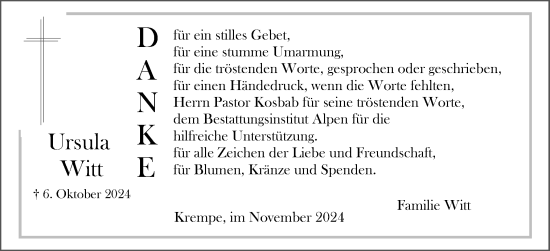 Traueranzeige von Ursula Witt von Norddeutsche Rundschau, Wilstersche Zeitung, Glückstädter Fortuna