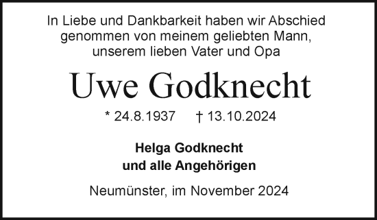 Traueranzeige von Uwe Godknecht von Holsteinischer Courier