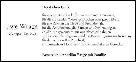 Traueranzeige von Uwe Wrage von Elmshorner Nachrichten, Barmstedter Zeitung