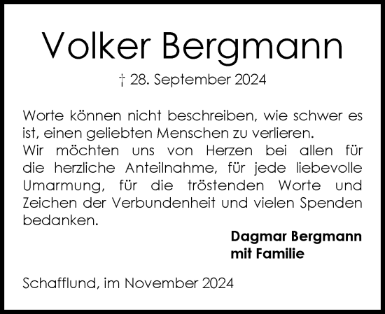 Traueranzeige von Volker Bergmann von Flensburger Tageblatt