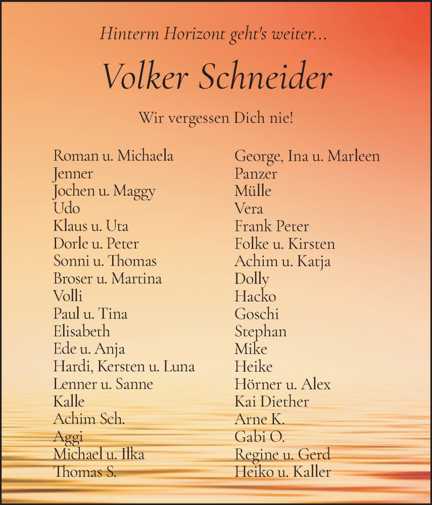  Traueranzeige für Volker Schneider vom 23.11.2024 aus Holsteinischer Courier