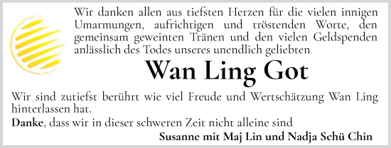 Traueranzeige von Wan Ling Got von Flensburger Tageblatt