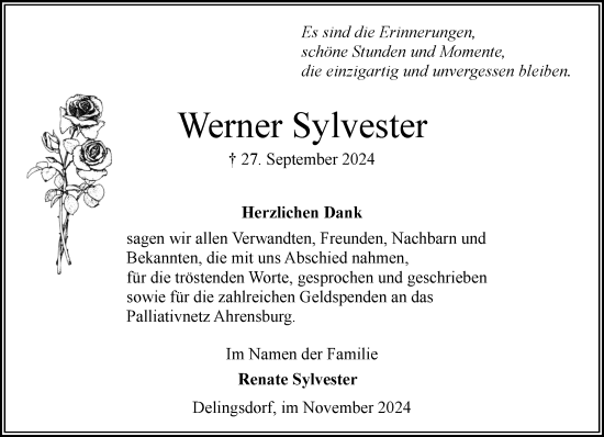 Traueranzeige von Werner Sylvester von Stormaner Tageblatt